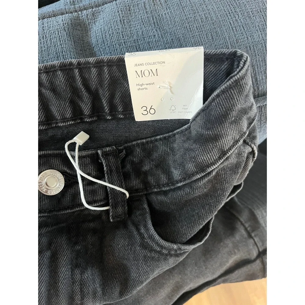 Mango MNG Mom80 High Waist Denim Shorts Washed Black Cotton Size 4 36 Summer - Picture 4 of 6